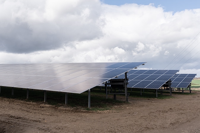 Solar system with modules on a steel frame