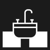 Umywalka z czarnym symbolem - wykładzina podłogowa odpowiednia do wilgotnych pomieszczeń